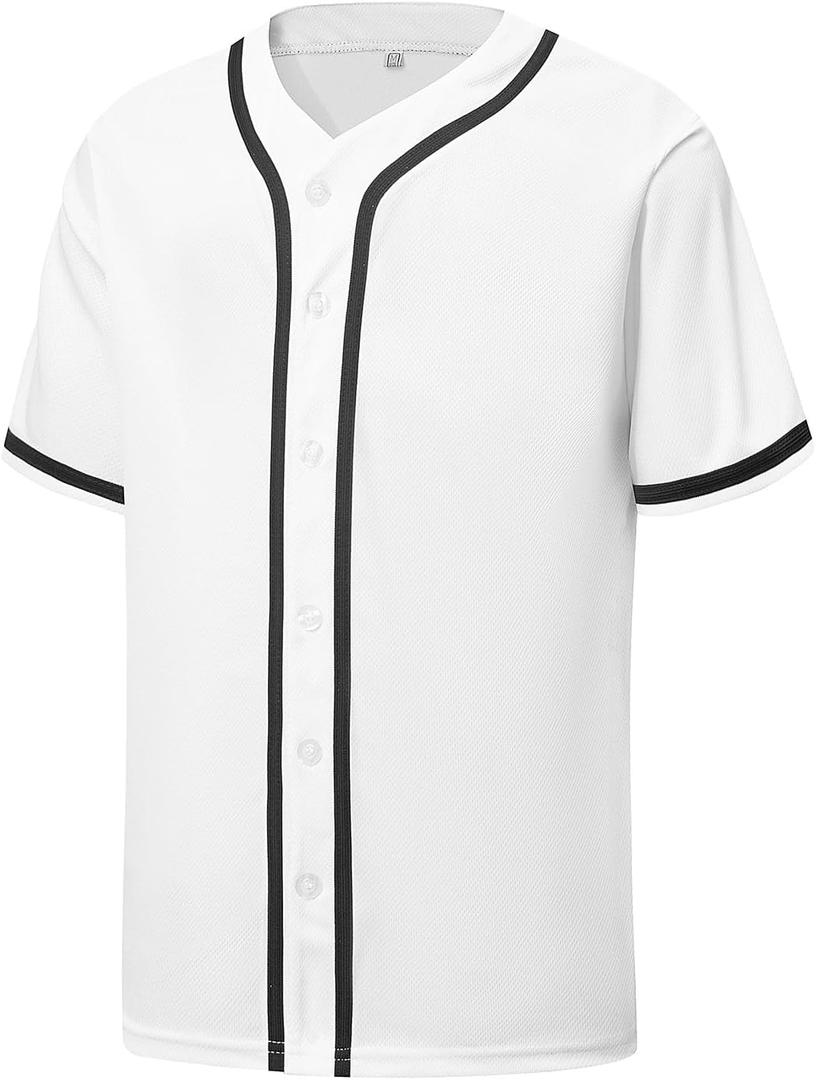 YWIES Mens Button Down Plain Baseball Jersey, Blank Softball Team Uniform, Hip Hop Hipster Short Sleeve Active Shirts (XXL)