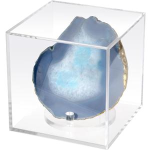 Clear Acrylic Mineral Geode Fossil Coral 3-Peg Round Holder Dustproof Box, Painted Rock Agate Crystal Small Collectibles Display Stands Easel, Multiple Display Box (Large-5x5x5in, 1 Pc)