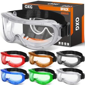 OXG 6 Pack Protective Safety Goggles Anti-Fog, Adjustable Chemical Splash Eye Protection Science Lab Goggles for Women Men (Multicolor)