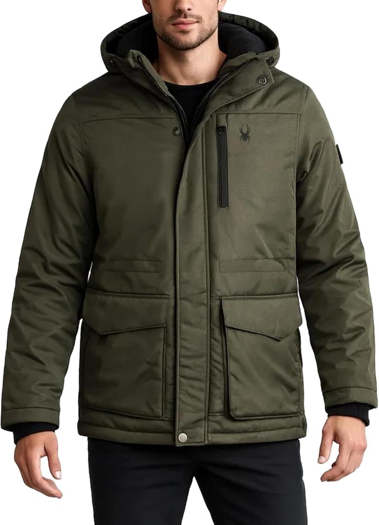 Spyder Mens Winter Coats - Polar Fleece Jacket Parka Down Winter Coat Wind Resistant Waterproof Hooded Jackets for Men (Large, Olive)