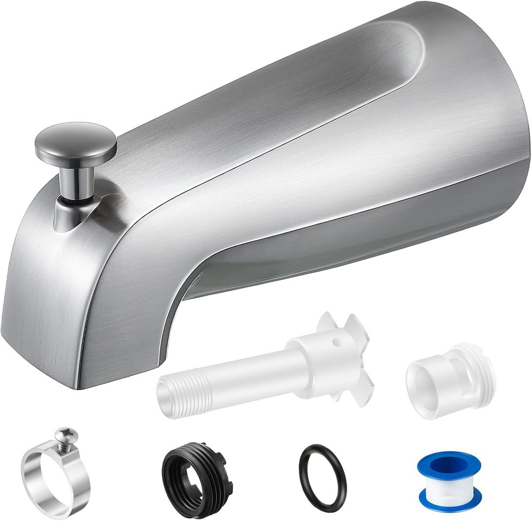 Enhon Tub Spout, Universal Fits 1/2'' Copper Pipe, 1/2'' IPS and 3/4'' IPS, Bathroom Bathtub Tub Faucet Replacement with Adapters(with Diverter, Brushed Nickel)