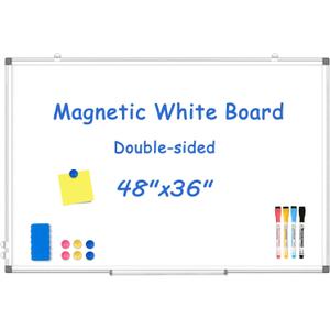 WALGLASS Large Whiteboard, 48" x 36" Double-Sided Large Dry Erase White Board for Wall, Hanging Whiteboard with Silver Aluminium Frame for Home, School, Office, Kitchen