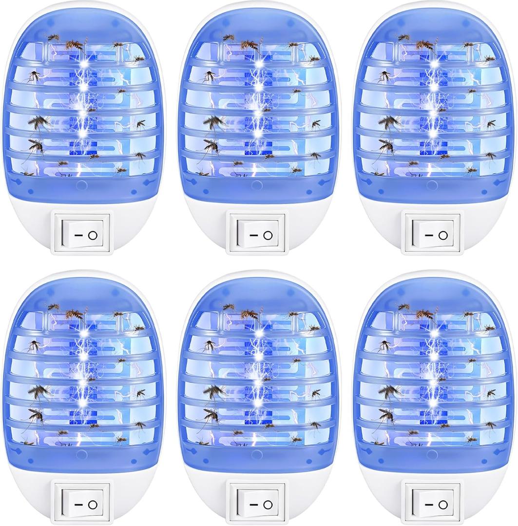 6 Pack Bug Zapper Indoor Plug in - Powerful Electric Insect Trap for Flying Bugs - Purple Light Technology for Mosquitoes, Gnats, Flies - Safe Around Kids/Pets, Low Energy, Easy Clean, Compact Design
