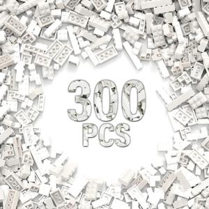 300Pcs Building Brick Bulk, White Bulk Bricks with 5 Sizes, Compatible with Lego and Parts and Pieces, Creative Halloween Christmas Building Block Toys for Boys Girls Ages 6 7 8 9 10 Years Old