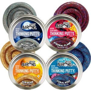 Crazy Aaron's Putty Color Shock & Holo Mini Tins (.47oz Each) Sun Beam, Coral Reef, Eternal Flame & Moonlight Gift Set Bundle - 4 Pack