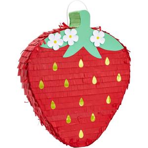Sparkle and Bash Strawberry Pinata - 16.5 x 13 x 3 in, Pack of 1 for Fruit-Themed Party Decoration & Strawberry Decor - Easy-Fill Design & Party Toy - Floral Accents & Berry Pinata