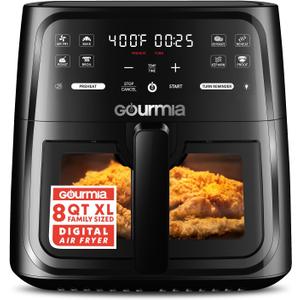 Gourmia 8 Qt Air Fryer, 8 Presets with Digital Display, FryForce 360 Technology, Easy View Window & Interior Light, Dishwasher Safe Basket, Black (Countertop)