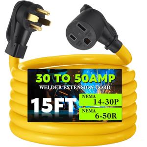 15FT 4 Prong to 3 Prong Dryer Adapter Compatible with NEMA 14-30P Male to 6-50R Female, 50 Amp to 30 Amp Welder Adapter Cord for Welding Machine EV Charger, STW 10 AWG/3C, ETL Listed (Yellow)