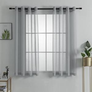 HUTO Grey Sheer Curtains Linen Look Semi Transparent Voile Solid Window Curtains with Grommet for Living Dining Room Bedroom 52x63 inch Set of 2 Panels Gray HUTO Grey Sheer Curtains Linen Look Semi Transparent Voile Solid Window Curtains with Grommet for Living Dining Room Bedroom 52x63 inch Set of 2 Panels Gray