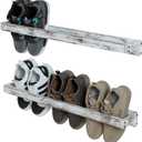 MyGift 30 Inch Shabby White Washed Solid Wood Wall Mounted Shoe Hanger Storage Rack, Hanging Shoes Organizer Shelf for Closet Mudroom Entryway, Set of 2 Holds 6 Pairs