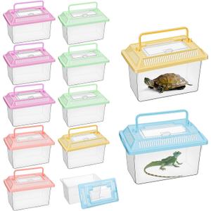 12 PCS 7"4.3"x4.3" Large Plastic Reptile Terrariums Carrier Cage Snake Breeding Box Hatching Container Clear Fish Tank with Ventilated Lid for Spider, Tarantula, Hermit Crab, Lizard, Turtle