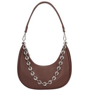CHUNLI Small Shoulder Bag for Women, PU Leather Crescent Hobo Purses with Silver Chain, Women's Work Casual Evening Handbag, Brown