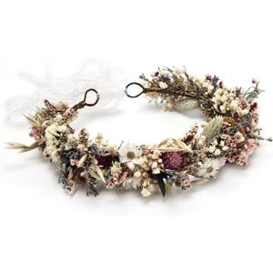 Rustic Preserved Dried Flower Crown Natural Floral Headband with Daisy Cream Mixed Flowers for Women Maternity Brides Bridesmaids Flower Girls Family Photography