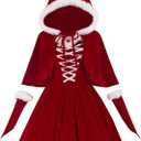 LTAKK Women Santa Dress Mrs Claus Costume Christmas Velvet Mini Dresses Santa Outfit (Small, Red Cape)