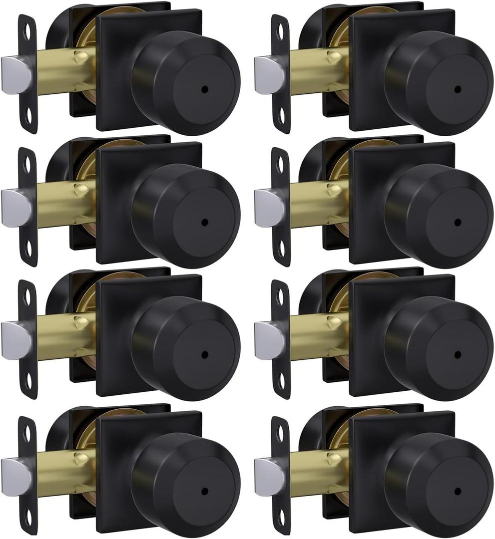 Haidms 8 Pack Black Door Knobs Interior, Privacy Door Knob for Bedroom Bathroom, Matte Black Modern keyless Doorknobs with Square