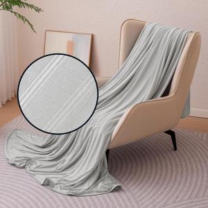 Amazon Basics Striped Cooling Blanket for Hot Sleepers, Reversible Lightweight Thin Throw Blanket for Bed, Couch and Sofa, Queen (90" x 90"), Gray Striped