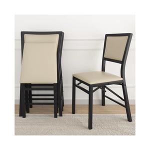 VECELO Folding Chairs Set of 2 with Cushion, Foldable Padded Seats with Heavy Duty Metal Frame for Kitchen/Dining/Living Room, No Assembly & Space Saving Design, Beige