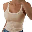 GEMBERA Women Spaghetti Strap Scoop Neck Ribbed Tank Tops Slim Fitted Cotton Camisole Basic Sleeveless Layering Shirts (X-Small)