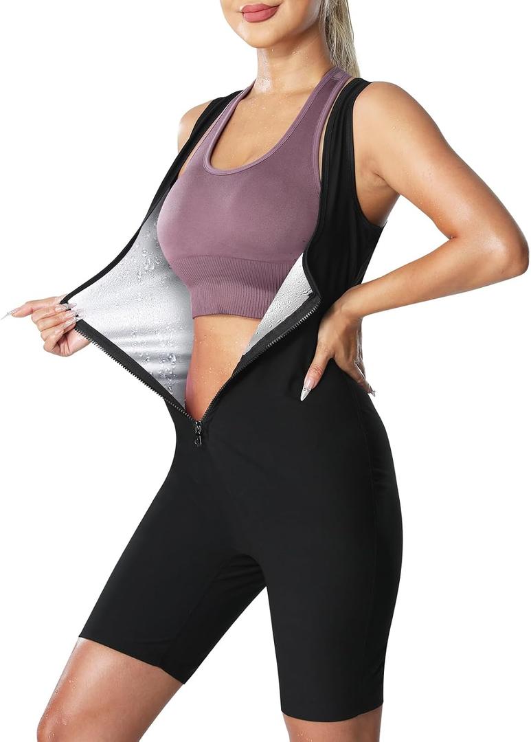 Sauna Suit for Women Sauna Vest Weight Loss 3 in 1 Waist Trainer Full Body Sweat Sleeveless Shirt Workout Running Gym 3XL