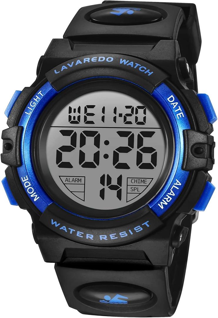 Kids Watch,Boys Watch for 3-15 Year Old Boys,Digital Sport Outdoor Multifunctional Chronograph LED 50 M Waterproof Alarm Calendar Analog Watch for Children with Silicone Band,Kids Gift (01-Blue-XS)
