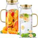 Bivvclaz 2 Pack 2 Liter 68 oz 2.1 Qt Gold Glass Pitcher with Lid and Handle, Water Pitcher for Fridge, Glass Carafe for Hot/Cold Water, Large Iced Tea Pitcher for Coffee, Juice and Homemade Beverage