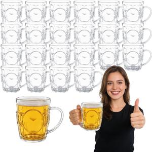 24 Pcs 8 oz Plastic Beer Mugs with Handles Dimpled Steins Clear Small Beer Glasses Reusable Mini Mugs for Picnic BBQ Party Festival Event Oktoberfest Decorations