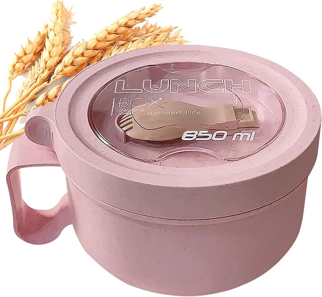 Wheat Straw Microwave Ramen Bowl Set Noodle Bowls,Microwave Safe Instant Noodles Soup Bowls, Easy-Grip Design for On-the-Go, for Soup Oatmeal Gumbo Salad Rice Cereal & More - BPA-Free(Pink)