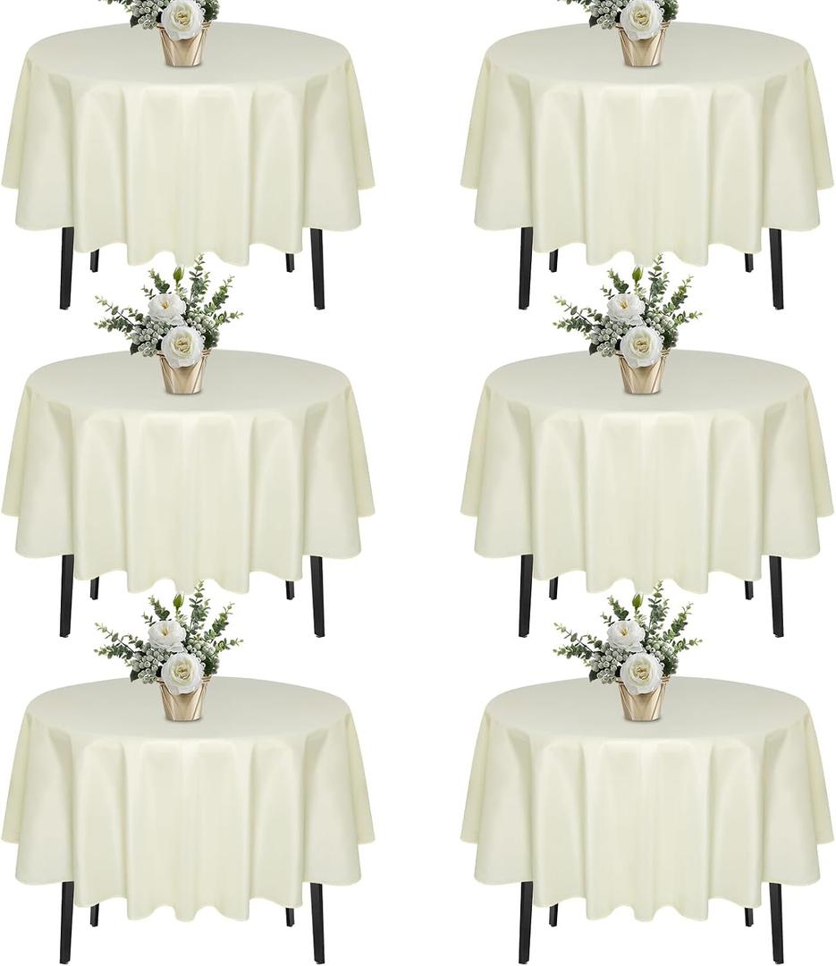 6 Pack 70 In Round Light Beige Tablecloths - Reusable Polyester Table Covers – Protect from Spills (Not Waterproof) – for Weddings, Banquets, Parties – Ships Folded, Wrinkles Likely, Steam Before Use