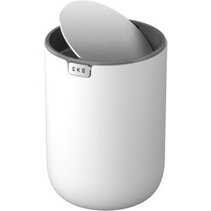EKO Fandy 0.58 Gal/2.2L Mini Trash Can with Lid, Swing-Top Desktop Trash Can for Bathroom, Countertop, Vanity, Desk or Office, Small Garbage Bin (White)