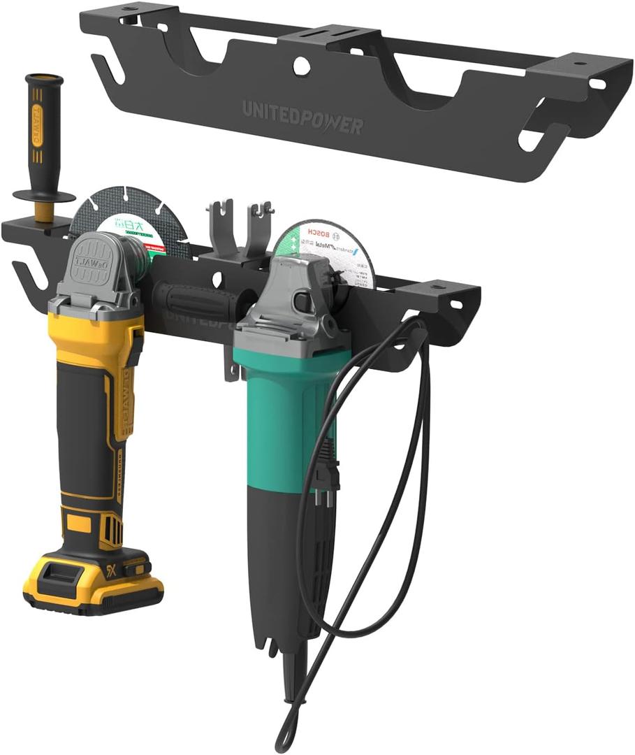 Angle Grinder Holder - 2 Bay Angle Grinder Rack/Stand Storage Rack with Cord Hanger, Wall mount Bracket for Cutters Polishers, Garage and Workspace.