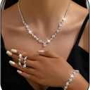 Prom Earrings Necklace Bracelet Set Elegant Crystal Necklace Earrings Bracelet Bridal Wedding Prom Costume Jewelry Sets for Women (Silver)