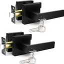 Door Handles Interior, Black Door Handle, Door Knob with Key (Same Keys), 2 Pack Heavy Duty Door Lock Sets, Reversible Lever Handles, for Bed/Bath, Matte Black