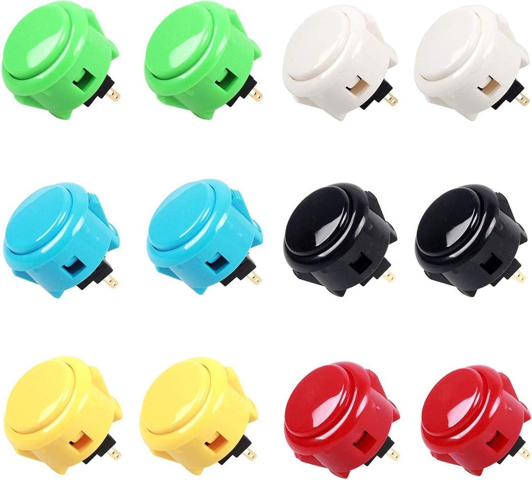 Sanwa 12 pcs OBSF-30 Original Push Button 30mm - for Arcade Jamma Video Game & Arcade Joystick Games Console (Color) - (Each Color of 2 Pcs) Use for Arcade Game Machine Cabinet S@NWA