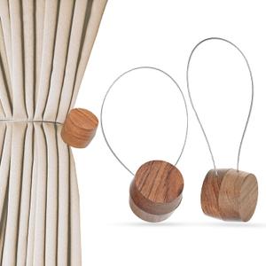 Handmade Wood Curtain Tiebacks 2 Pack- Magnetic Curtain Tiebacks for Drapes, Wooden Curtain Holders for Home Dcor, Handmade Wooden Curtain Tie Backs for Aesthetic Bedroom, Living Room Dcor (Walnut)