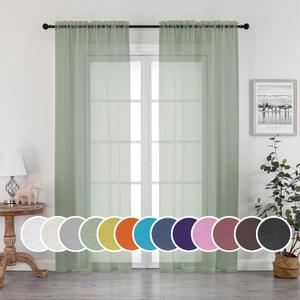 OWENIE Sheer Curtains, Sage Green Sheer Curtains 84 inch Length 2 Panels Set, Rod Pocket Voile Fimly Sheer Drapes for Living Room/Bedroom, 2pcs, Each 42" W x 84" L (42"W x 84"L (Pack of 2))