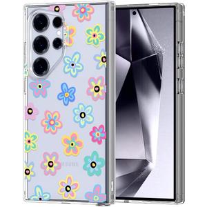 MOSNOVO Case for Samsung Galaxy S24 Ultra, [Buffertech 6.6ft Military-Grade Drop Protection] [Anti Peel Off Tech] Clear TPU Bumper Phone Case Cover Design - Groovy Flower