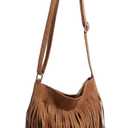 MakeMeChic Women's Faux Suede Crossbody Bag Fringe Adjustable Strap Vintage Handbag