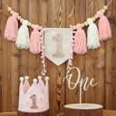 Boho Daisy Highchair Banner 1st Birthday Decorations Girl for First Birthday Decorations Set with Handmade Cake Topper Crown Hat
