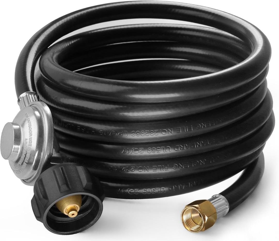 DOZYANT 12 Feet Universal QCC1 Low Pressure Propane Regulator Grill Replacement with 12 FT Hose for Most LP Gas Grill, Heater and Fire Pit Table, 3/8" Female Flare Nut