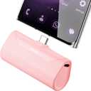 Mini Pink USB C Portable Battery Charger for iPhone 15 Pro Max, 4800mAh Little Charger Battery Pack Compact Power Bank Back Phone Charger for iPhone 15/16/Samsung Galaxy S22/Note 20/Google/Pixel