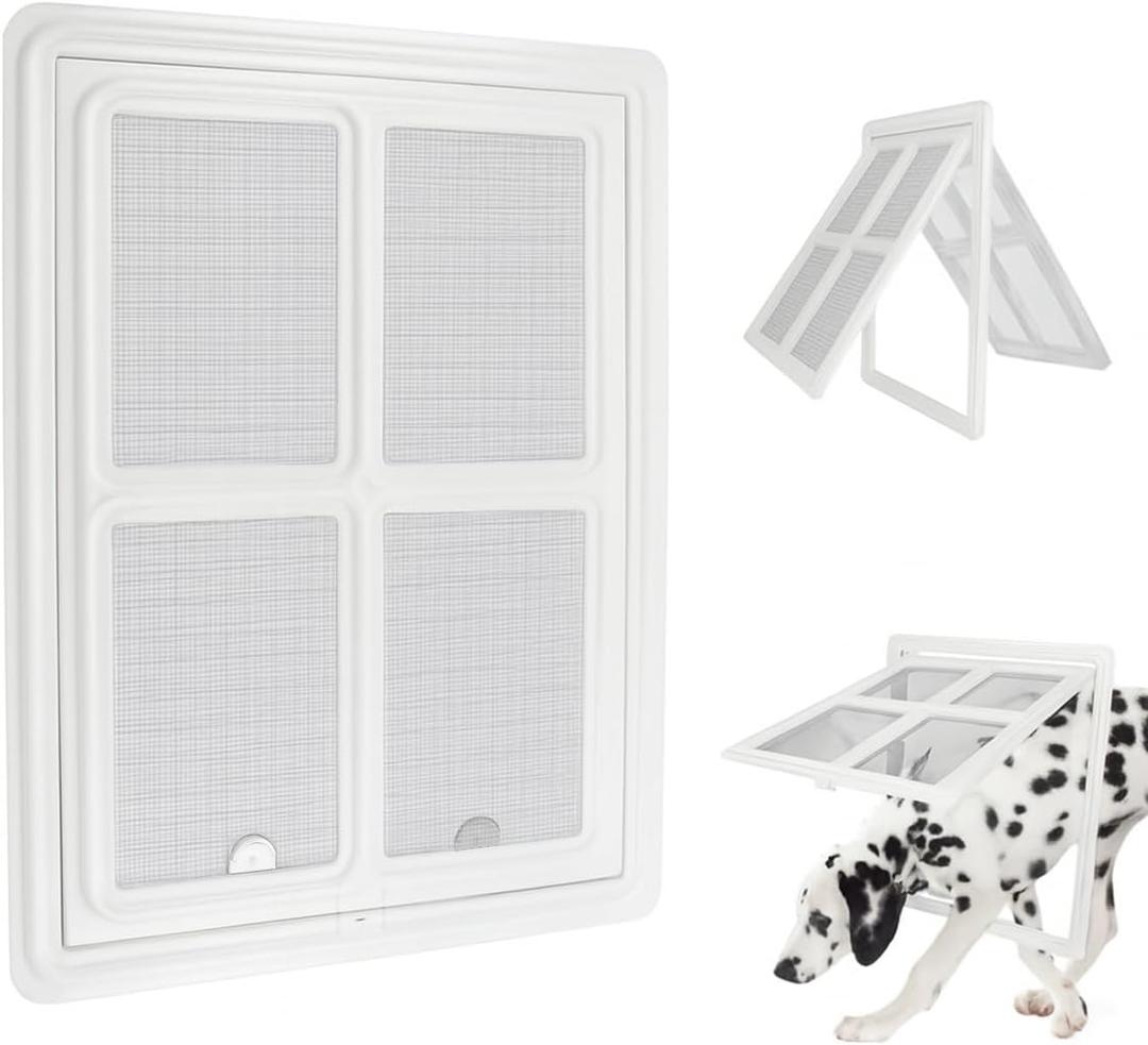 NAMSAN Dog Screen Door, Passage Size 12 x 16 inches, Dog Door for Screen Door, Large Pet Door for Sliding Door, Magnetic Automatic Closing, Self-Assembly, Lockable, White