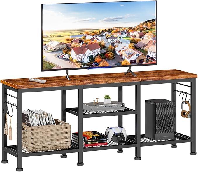 Furologee TV Stand for TVs up to 55 Inch, Entertainment Center with Open Storage Shelves, Media Console Table with Soundbar Shelf for Living Room, Bedroom, Rustic Brown, Scratches At Edges Of Wood Pieces