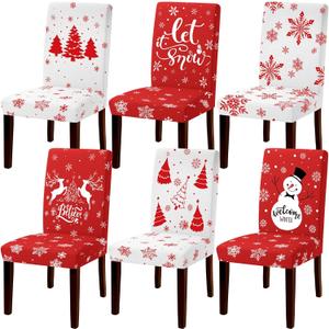 6 Pcs Christmas Dining Chair Covers, Stretch Removable Washable Chair Protector Slipcovers, Xmas Tree, Snow, Elk, Snowman Design, for Dining, Hotel and Holiday Party Decor(Classic Style)