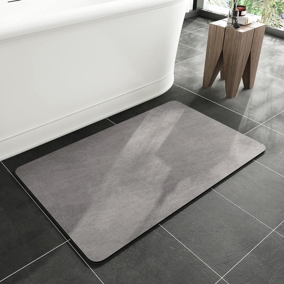 MontVoo -Bath Mat Rug-Rubber Backing Non Slip Quick Dry Absorbent Thin Bathroom Rugs Fit Under Door-Faux Suede Surface Bathroom Floor Mats-Shower Rug for in Front of Bathtub Shower Gray 17"x27.5" (Grey)