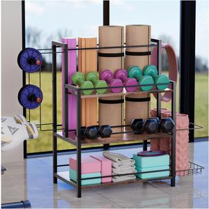 HOYRR Home Gym Storage, 3 Tier Home Gym Storage Rack, Weight Rack for Home Gym, 1 Storage Baskets and 2 Hooks, Suitable Home Dumbbells Kettlebells Yoga Mats Resistance Bands