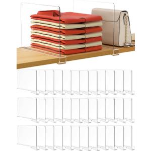 HBlife 36 Pack Clear Shelf Dividers, Vertical Purse Organizer for Closet Perfect for Sweater, Shirts, Handbags in Bedroom and Kitchen, Adjustable Acrylic Bookshelf for Organization