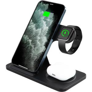 3-in-1 Foldable Wireless Charger, 15W Fast Charging Station for Phones, Smartwatches, and Earbuds