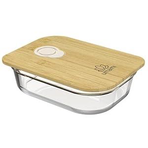 Umami Glass & Bamboo Meal Prep Container, Food Storage Container, Leakproof and Plastic Free, Stylish Microwave/Dishwasher Safe Small Bento Lunch Box For Men/Women (Glass 36 oz) (L - 1050 ml)