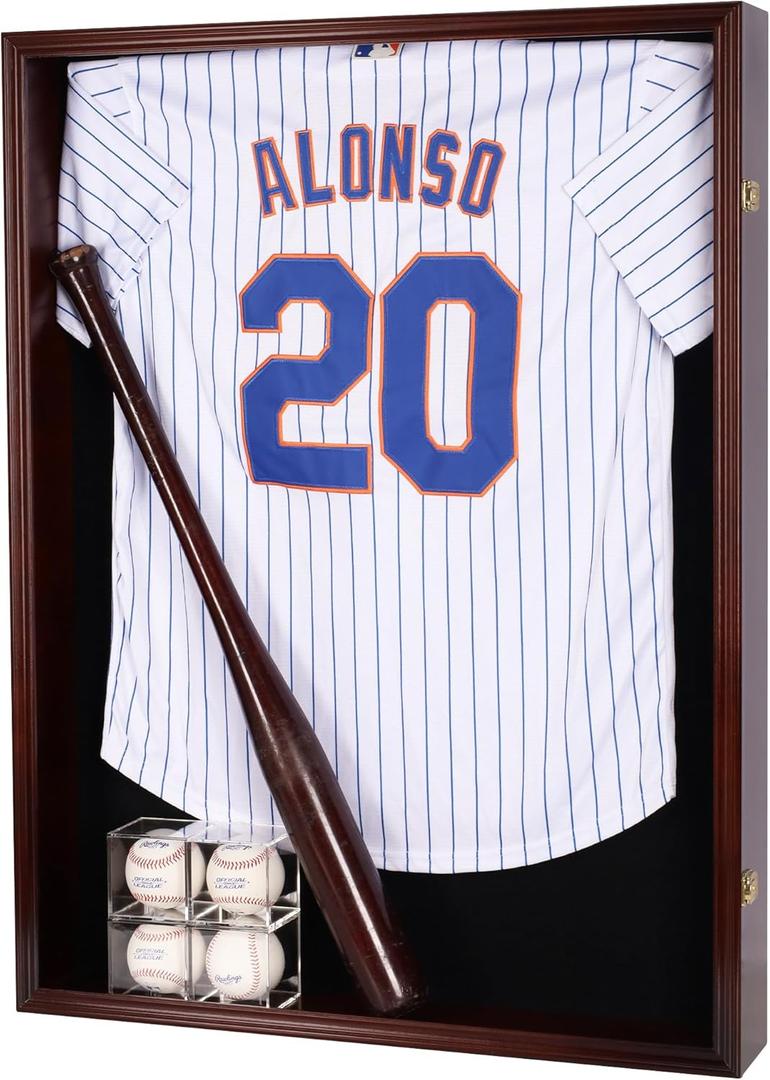 Large Jersey Display Case Frame Shadow Box to Display a XL Football Baseball Hockey Jersey, Military Uniform Motorcyle Jacket, UV Protection Acrylic Door Mahogany Finish