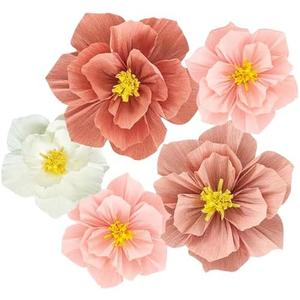 Pink Paper Flowers Artificial 3D Wall Décor Birthday Wedding Bridal Baby Shower Dark Light Pink Peach Beige White Tissue Crepe Flower Nursery Room Backdrop Centerpieces Girls Women Party Decorations